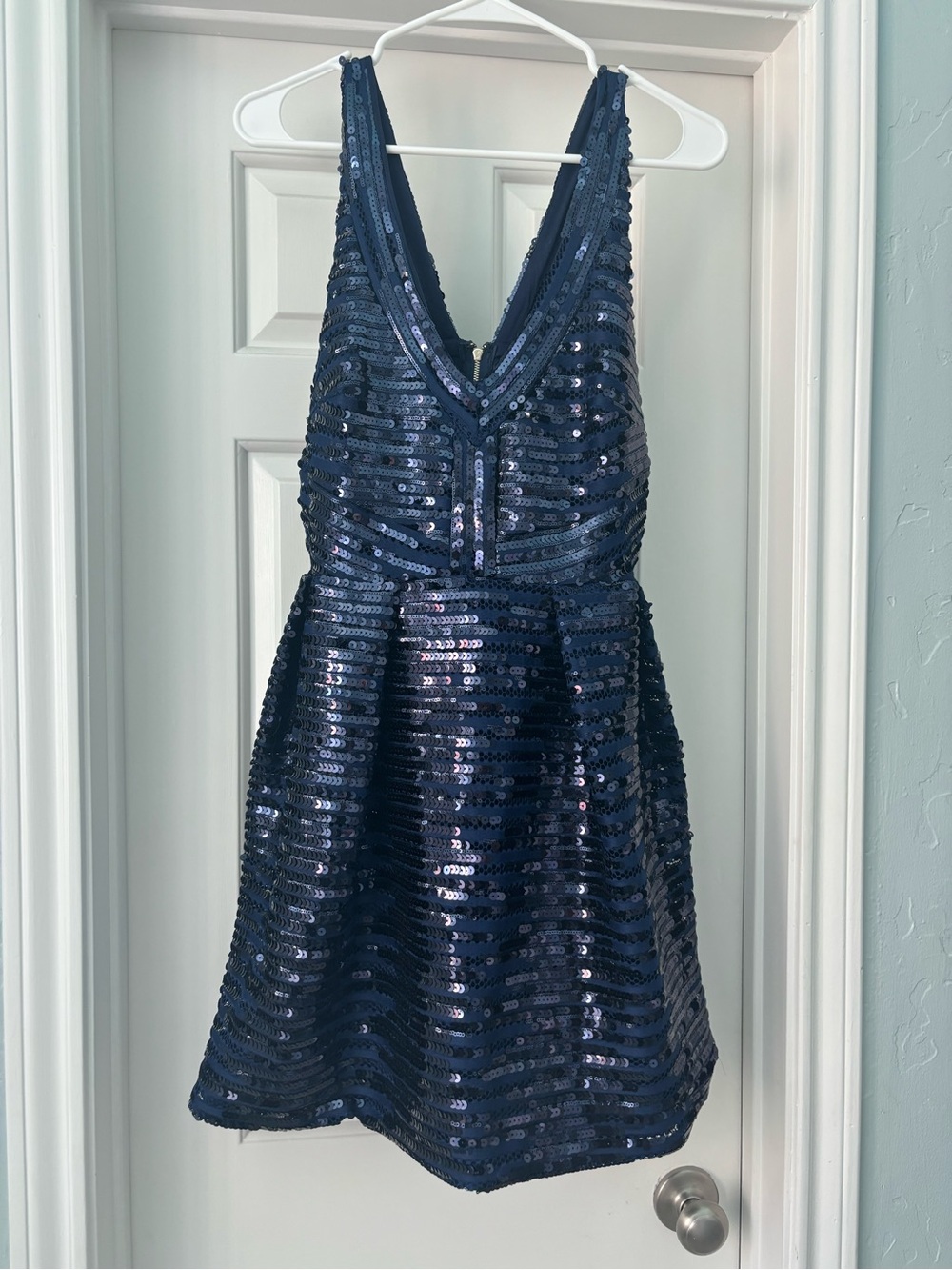 Trac Navy Sequin V-Neck Party Dress